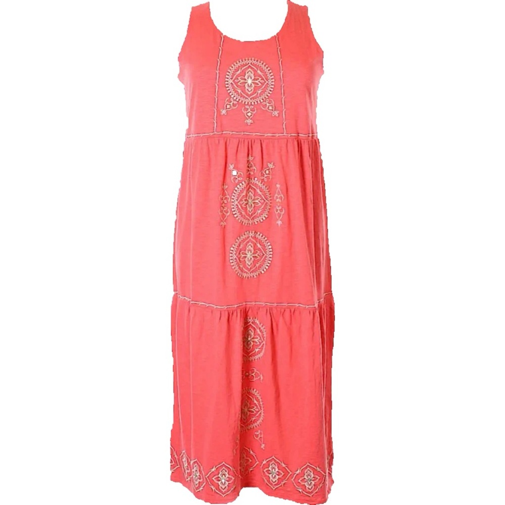 J. Jill Coral Embroidered/sequined Maxi Dress, Large petite